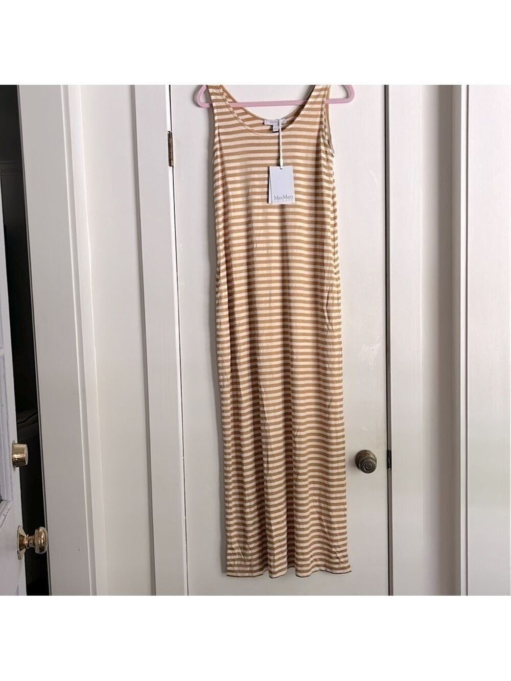 MaxMara Leisure Cina Striped Sleeveless Jersey Maxi Dress in Ochre / Mustard - Picture 5 of 15